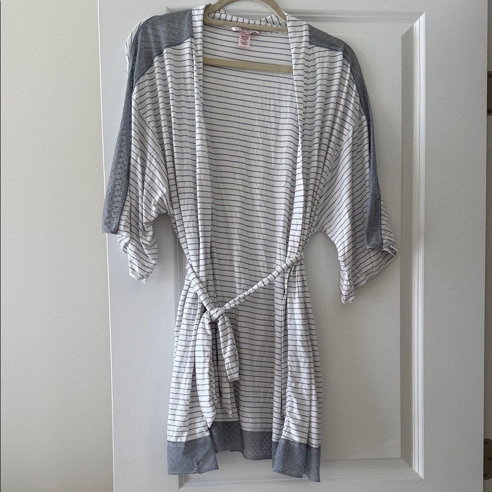 Victoria's Secret Gray and White Striped Robe